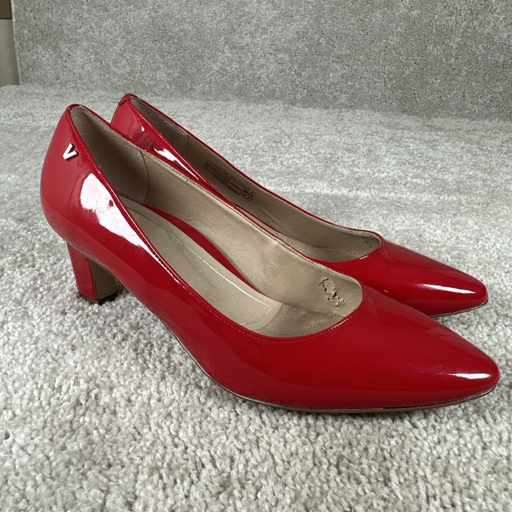 Vionic Mia Red Patent Leather Block Heels Pumps Almond Toe Orthotic Shoes 9